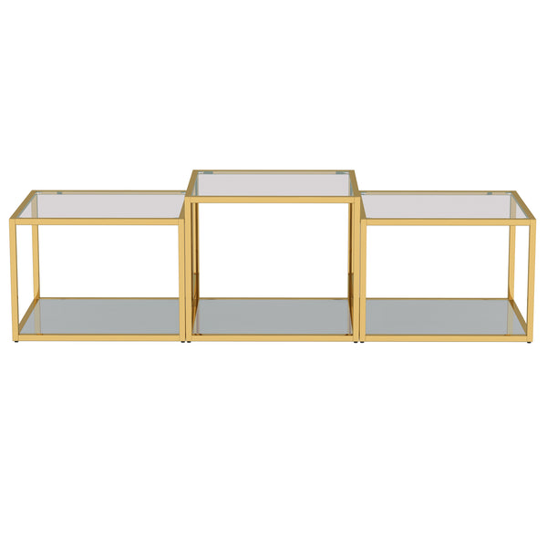Worldwide Home Furnishings Casini-3pc Contemporary Modular Coffee Table Set For Creative Layouts In Any Living Space Gold Metal,Glass 303-632gl-3