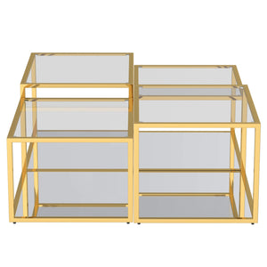 Worldwide Home Furnishings Casini-4pc Contemporary Modular Table Set For Creative Layouts And Perfect Space Fit Gold Metal,Glass 303-632gl-4