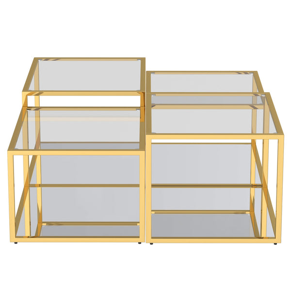 Worldwide Home Furnishings Casini-4pc Contemporary Modular Table Set For Creative Layouts And Perfect Space Fit Gold Metal,Glass 303-632gl-4