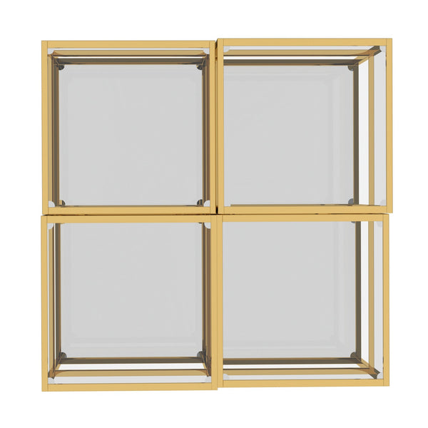 Worldwide Home Furnishings Casini-4pc Contemporary Modular Table Set For Creative Layouts And Perfect Space Fit Gold Metal,Glass 303-632gl-4