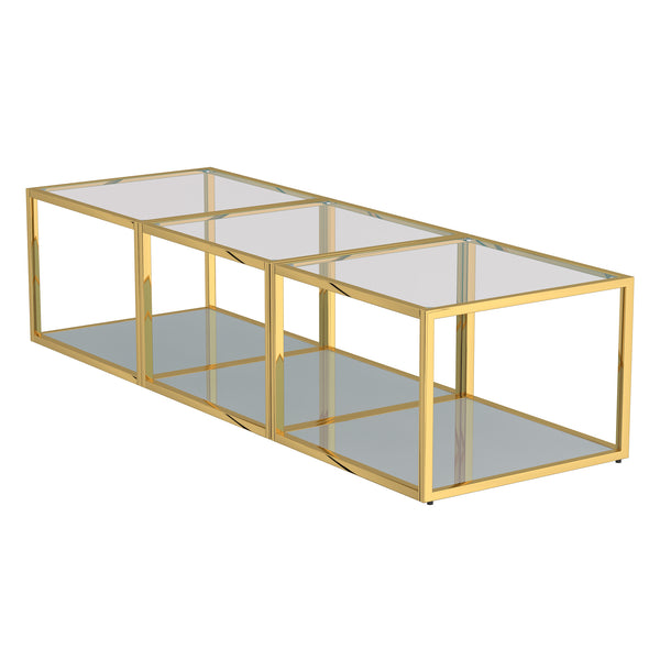 Worldwide Home Furnishings Casini-3pc Contemporary Modular Coffee Table Set For Creative Layouts In Any Living Space Gold Metal,Glass 303-632gl_S