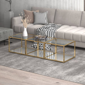 Worldwide Home Furnishings Casini-3pc Contemporary Modular Coffee Table Set For Creative Layouts In Any Living Space Gold Metal,Glass 303-632gl_S