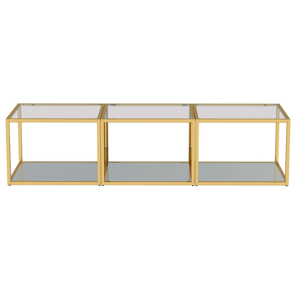 Worldwide Home Furnishings Casini-3pc Contemporary Modular Coffee Table Set For Creative Layouts In Any Living Space Gold Metal,Glass 303-632gl_S