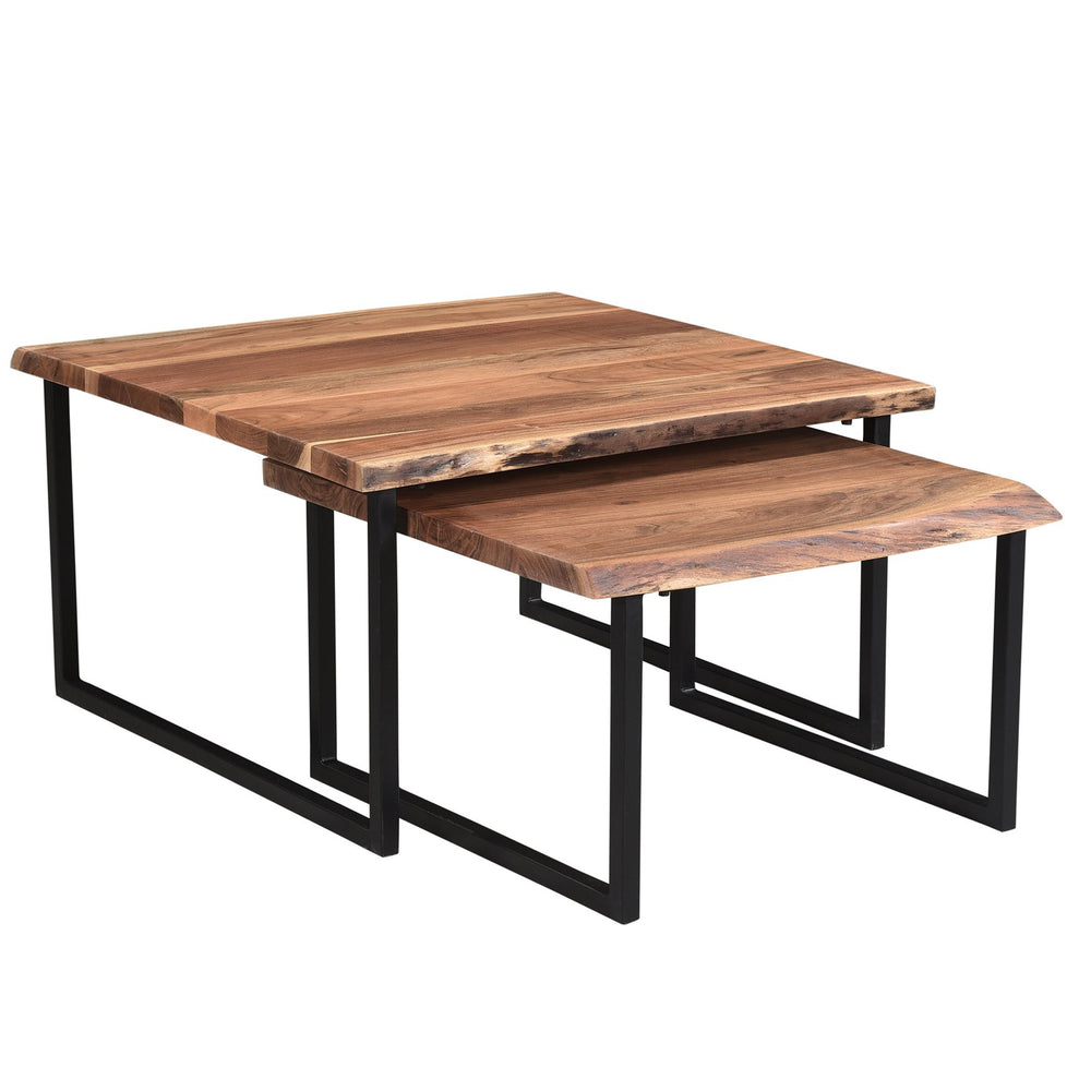Worldwide Home Furnishings Jivin-2pc Stylish Nesting Coffee Table Set With Live Edge Wood Top & Sturdy Black Iron Frame Natural,Black Solid Wood,Iron 303-676nat