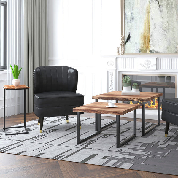 Worldwide Home Furnishings Jivin-2pc Stylish Nesting Coffee Table Set With Live Edge Wood Top & Sturdy Black Iron Frame Natural,Black Solid Wood,Iron 303-676nat