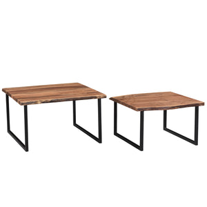 Worldwide Home Furnishings Jivin-2pc Stylish Nesting Coffee Table Set With Live Edge Wood Top & Sturdy Black Iron Frame Natural,Black Solid Wood,Iron 303-676nat