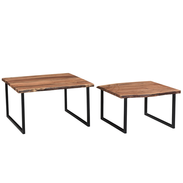 Worldwide Home Furnishings Jivin-2pc Stylish Nesting Coffee Table Set With Live Edge Wood Top & Sturdy Black Iron Frame Natural,Black Solid Wood,Iron 303-676nat