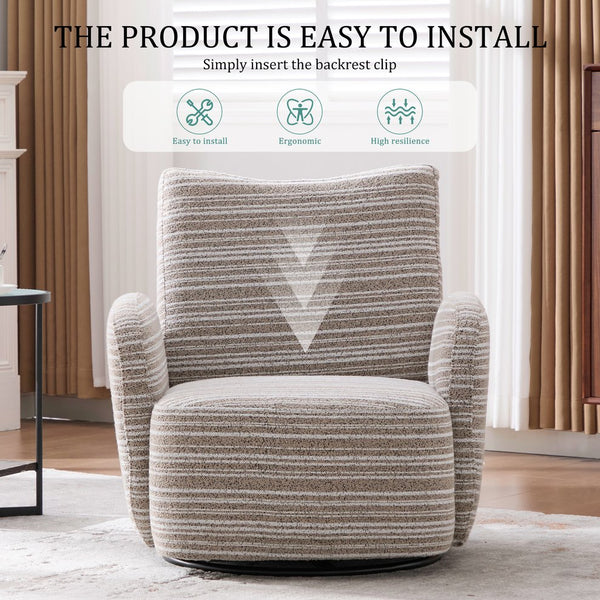 English Elm Modern Boucle 360° Swivel Leisure Chair with High‑Resilience Sponge, Supportive Curve, 550lb Capacity khaki W395P355481