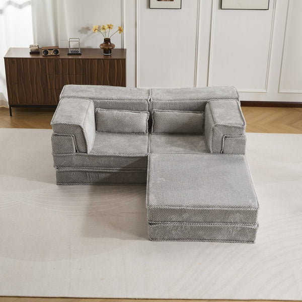 English Elm Compression Modular Floor Sofa Bed - Versatile, Soft Circle Fleece 2-Seater With Ottoman, No Tools Needed! W3723S00028