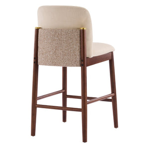 English Elm Lois Rubberwood Counter Stools Set of 2 Beige Upholstered Seats Walnut Frame N775P369557D