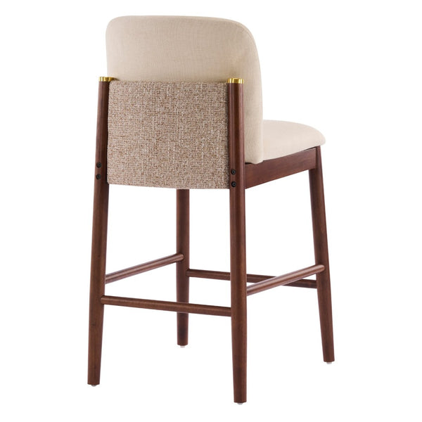 English Elm Lois Rubberwood Counter Stools Set of 2 Beige Upholstered Seats Walnut Frame N775P369557D