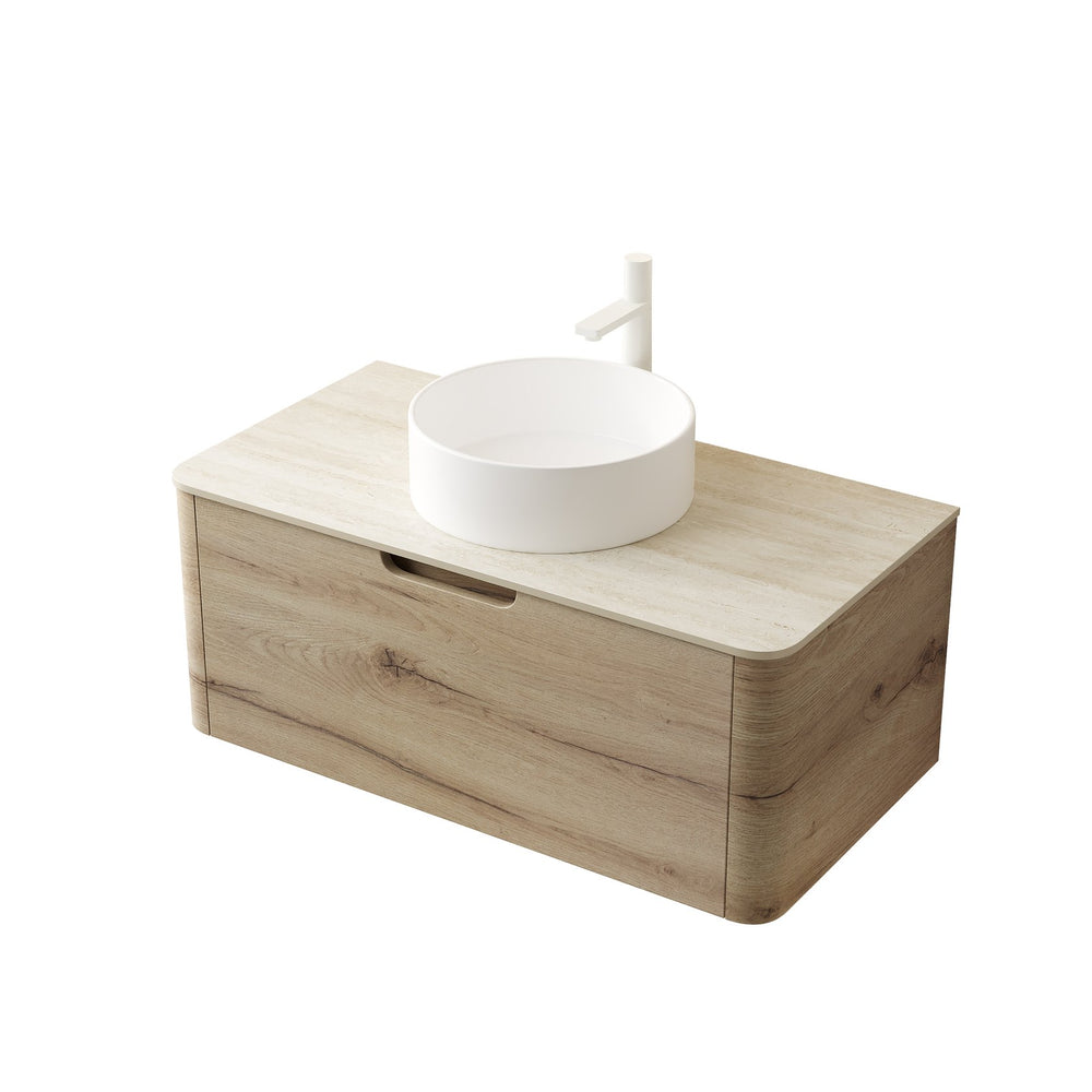 English Elm XAI 36'' Wall Mounted Cabinet without Basin, One Drawer, Curved Woodgrain Design, Soft-Close Quiet Operation W2615P330826