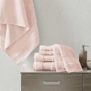 JLA Home Madison Park Signature - Cotton Luxurious 6-Piece Turkish Bath Towel Set 600 GSM Oversized Plush Dobby Border, OEKO-TEX Certified Blush MPS73-450