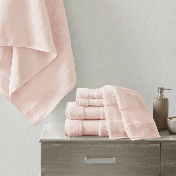 JLA Home Madison Park Signature - Cotton Luxurious 6-Piece Turkish Bath Towel Set 600 GSM Oversized Plush Dobby Border, OEKO-TEX Certified Blush MPS73-450
