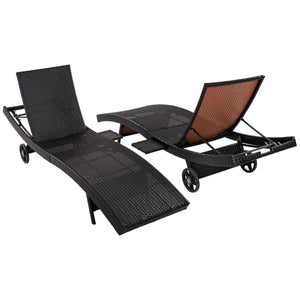 English Elm K&k Outdoor Wicker Reclining Chaise Set 2 Piece with Pull Out Tray Rolling Wheels Black+Brown N707P395515D