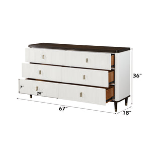 English Elm Carena E.King 5-Piece Bedroom Set in Brown/Gray/White – Upholstered Bed, Dresser, Chest, Mirror, Nightstand B2726S00445