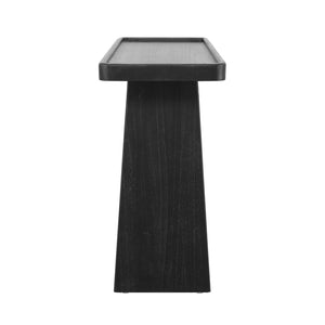 English Elm Farmhouse Console Table Tray Top Trestle Base Distressed Wood Entryway Sofa Black N760P359387B