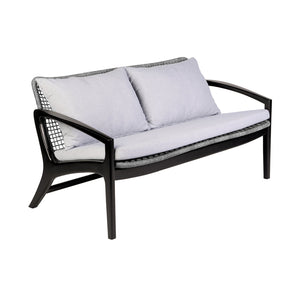 English Elm Liora Outdoor Sofa: Stylish Dark Eucalyptus Wood, Gray Rope, Plush White Cushions For Comfort B2736P354323