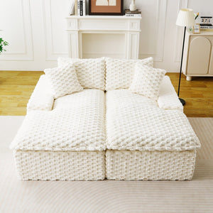 English Elm White Turtle Velvet Double Chaise Lounge - Plush Modular Sofa With Compressed Sponge & Pillows W3371S00038-GIGA