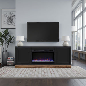 English Elm Nora 64-inch Fireplace TV Stand with 26" Electric Insert, Two-Tone Alder & Poplar Craftsmanship Black B108P345195