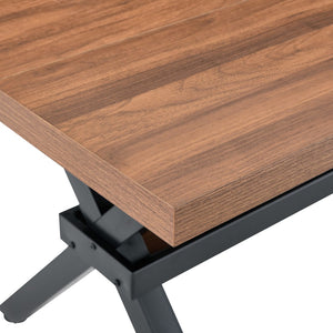 English Elm 71 Inch Industrial Dining Table Walnut Mdf Top Seats 8 with X Frame Steel Base Walnut+Black W1151P434794
