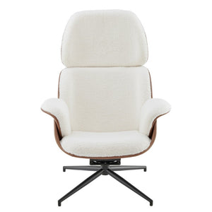 EuroStyle Lennart Swivel Lounge Chair Sherpa Seat Leatherette Back Mid-Century Living Room Ivory/Brown 30344IVRY-KIT