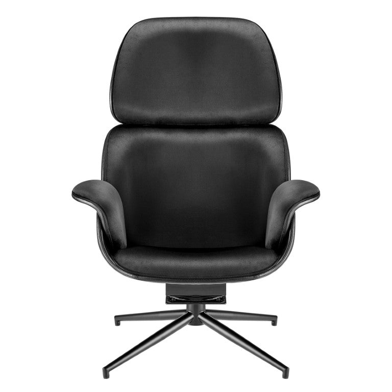 EuroStyle Lennart Swivel Lounge Chair Velvet and Leatherette Upholstered Modern Accent Seat 30345BLK-KIT