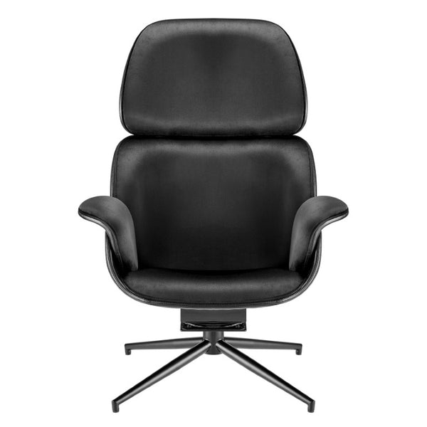 EuroStyle Lennart Swivel Lounge Chair Velvet and Leatherette Upholstered Modern Accent Seat 30345BLK-KIT