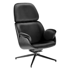 EuroStyle Lennart Swivel Lounge Chair Velvet and Leatherette Upholstered Modern Accent Seat 30345BLK-KIT
