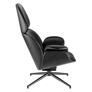 EuroStyle Lennart Swivel Lounge Chair Velvet and Leatherette Upholstered Modern Accent Seat 30345BLK-KIT