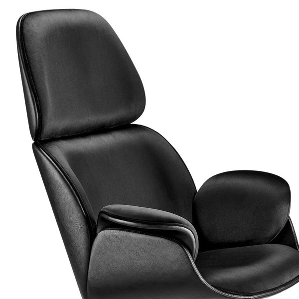 EuroStyle Lennart Swivel Lounge Chair Velvet and Leatherette Upholstered Modern Accent Seat 30345BLK-KIT