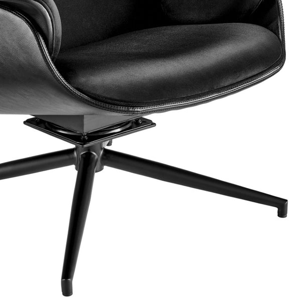 EuroStyle Lennart Swivel Lounge Chair Velvet and Leatherette Upholstered Modern Accent Seat 30345BLK-KIT