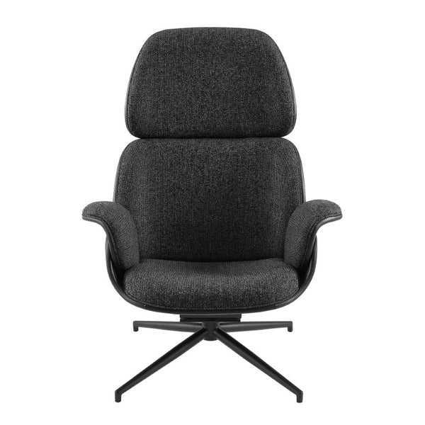EuroStyle Lennart Swivel Lounge Chair Sherpa Seat Leatherette Back Mid-Century Living Room Black/Black/Matte Black 30346BLK-KIT