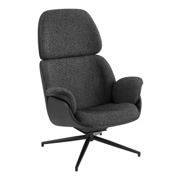 EuroStyle Lennart Swivel Lounge Chair Sherpa Seat Leatherette Back Mid-Century Living Room Black/Black/Matte Black 30346BLK-KIT