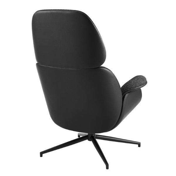 EuroStyle Lennart Swivel Lounge Chair Sherpa Seat Leatherette Back Mid-Century Living Room Black/Black/Matte Black 30346BLK-KIT