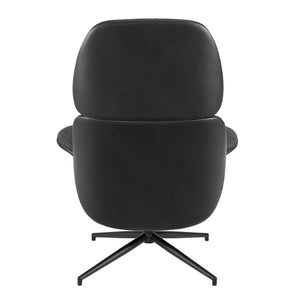 EuroStyle Lennart Swivel Lounge Chair Sherpa Seat Leatherette Back Mid-Century Living Room Black/Black/Matte Black 30346BLK-KIT