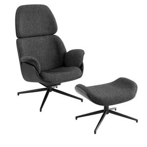 EuroStyle Lennart Swivel Lounge Chair Sherpa Seat Leatherette Back Mid-Century Living Room Black/Black/Matte Black 30346BLK-KIT