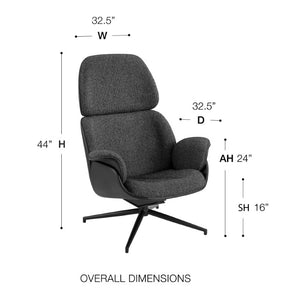 EuroStyle Lennart Swivel Lounge Chair Sherpa Seat Leatherette Back Mid-Century Living Room Black/Black/Matte Black 30346BLK-KIT
