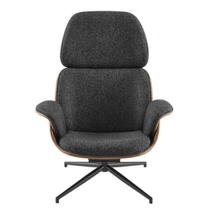 EuroStyle Lennart Swivel Lounge Chair Sherpa Seat Leatherette Back Mid-Century Living Room Black/Brown/Matte Black 30346BRN-KIT