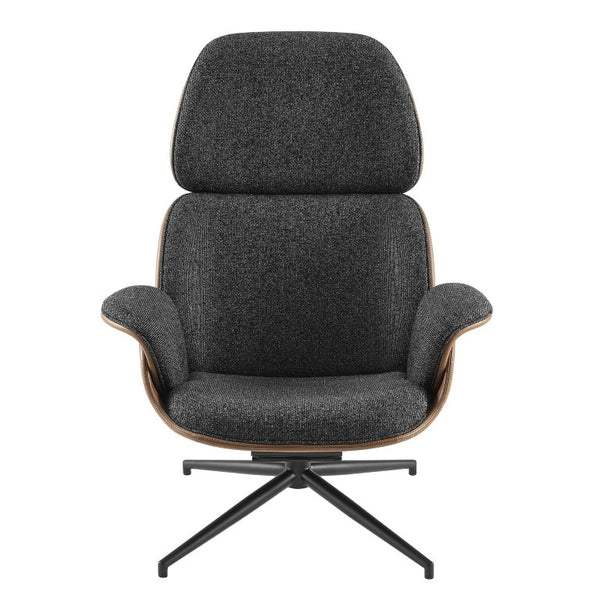 EuroStyle Lennart Swivel Lounge Chair Sherpa Seat Leatherette Back Mid-Century Living Room Black/Brown/Matte Black 30346BRN-KIT