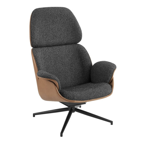 EuroStyle Lennart Swivel Lounge Chair Sherpa Seat Leatherette Back Mid-Century Living Room Black/Brown/Matte Black 30346BRN-KIT