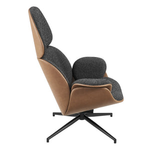 EuroStyle Lennart Swivel Lounge Chair Sherpa Seat Leatherette Back Mid-Century Living Room Black/Brown/Matte Black 30346BRN-KIT