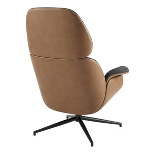 EuroStyle Lennart Swivel Lounge Chair Sherpa Seat Leatherette Back Mid-Century Living Room Black/Brown/Matte Black 30346BRN-KIT