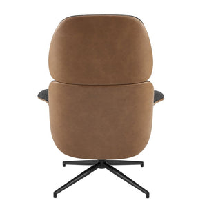 EuroStyle Lennart Swivel Lounge Chair Sherpa Seat Leatherette Back Mid-Century Living Room Black/Brown/Matte Black 30346BRN-KIT