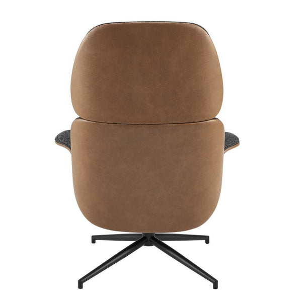 EuroStyle Lennart Swivel Lounge Chair Sherpa Seat Leatherette Back Mid-Century Living Room Black/Brown/Matte Black 30346BRN-KIT