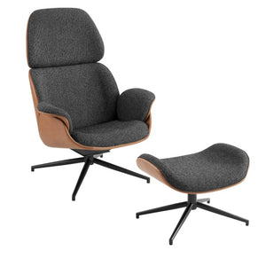 EuroStyle Lennart Swivel Lounge Chair Sherpa Seat Leatherette Back Mid-Century Living Room Black/Brown/Matte Black 30346BRN-KIT