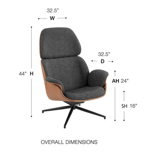 Lennart Swivel Lounge Chair in Modern Fabric and Leatherette with Stylish Base for Chic Interiors