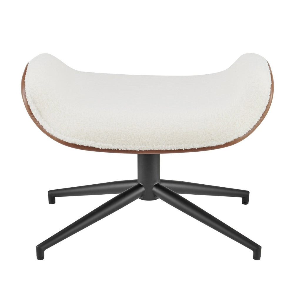 Eurostyle Lennart Ottoman – Modern Ivory Fabric & Brown Leatherette Design With Sturdy Matte Black Base Ivory,Brown Leatherette And Fabric Over Foam 30347-ivry