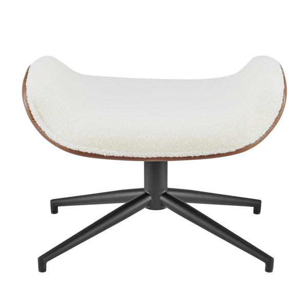 Eurostyle Lennart Ottoman – Modern Ivory Fabric & Brown Leatherette Design With Sturdy Matte Black Base Ivory,Brown Leatherette And Fabric Over Foam 30347-ivry