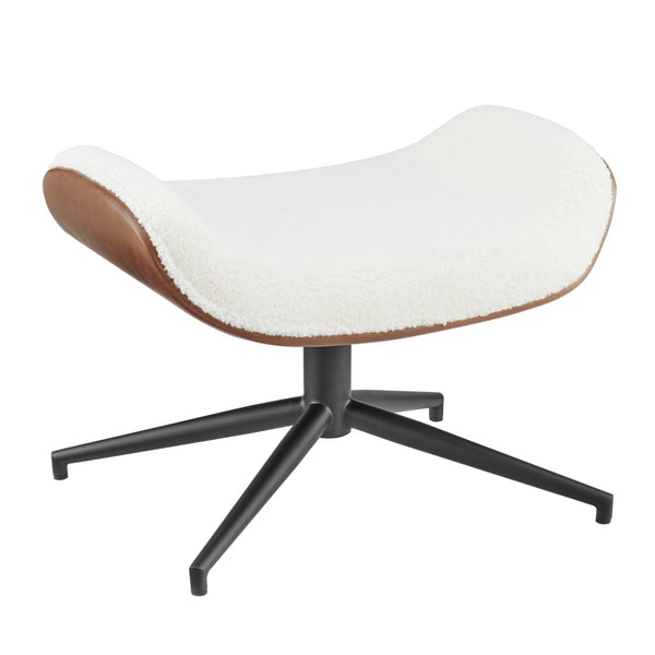 Eurostyle Lennart Ottoman – Modern Ivory Fabric & Brown Leatherette Design With Sturdy Matte Black Base Ivory,Brown Leatherette And Fabric Over Foam 30347-ivry